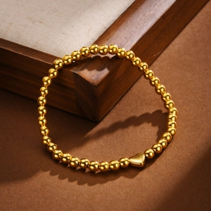 Women's Minimalist Stainless Steel Heart Charm Bead Bracelet Gold Plated Polished Fashion Jewelry Daily Accessory Gift