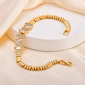 Luxurious gold-plated Cuban chain bracelet for women featuring marquise-cut cubic zirconia