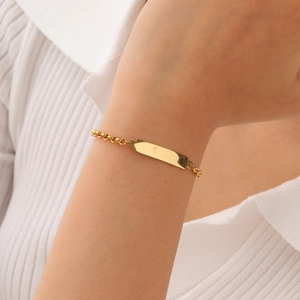 Fashion Stainless Steel Gold ID Bracelet For Women Polished Rectangular Plate Heart Pendant Adjustable Rollo Chain Jewelry