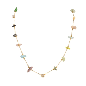 Collana in acciaio inossidabile dorato con pietre naturali multicolori irregolari