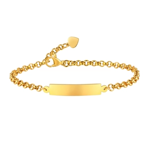 Gold stainless steel Rolo chain bracelet with rectangular bar and heart charm