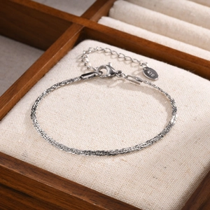 Polished stainless steel rope chain bracelet for women with K18 tag and lobster clasp