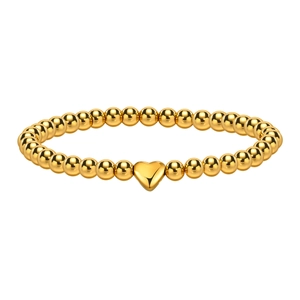 Elegant gold stainless steel beaded bracelet featuring a polished heart pendant charm