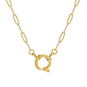 Polished 18K gold-plated stainless steel paperclip chain necklace with mariner clasp