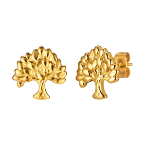 Polished golden tree of life stud earrings in stainless steel with butterfly backs