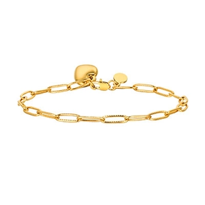 Bracelet chaîne en acier inoxydable doré avec breloque cœur et médaille ronde sur blanc