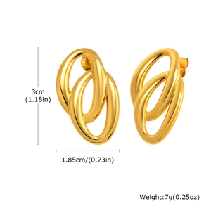Gold stainless steel oval double loop earrings with 3cm height dimensions and weights