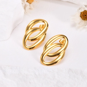 Minimalist Stainless Steel Gold Double Oval Stud Earrings Geometric Geometric Intertwined Loop Ear Jewelry For Women