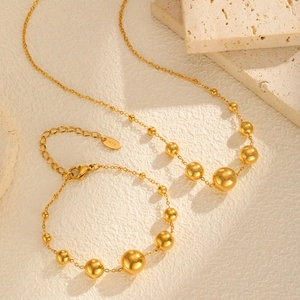 Collier Minimaliste en Acier Inoxydable Poli à Perles Graduées pour Femmes Ras du Cou à Sphères Plaquées Or Bijoux Mode Bracelet Cadeau