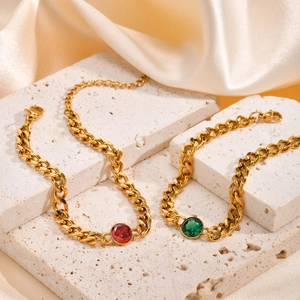 Braccialetto a Catena Curb con Strass Rotondo in Acciaio Inossidabile per Donna Placcato Oro Gioielli di Moda Regalo
