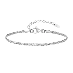 Polished silver stainless steel braided rope chain bracelet with adjustable lobster clasp