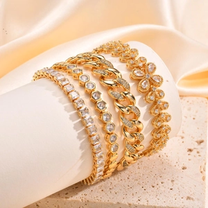 Luxury Gold Plated Copper Zirconia Bracelet For Women Fashion Row Drill Cuban Link Flower Geometric Tennis Bracelet Jewelry