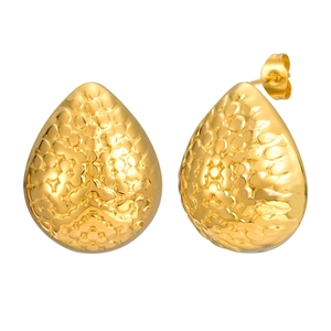 Boucles d'oreilles gouttes dorées en acier inoxydable avec motif texturé irrégulier