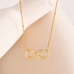 14K Gold Plated Stainless Steel Infinity Pendant Necklace For Women Zirconia Inlaid Satellite Chain Elegant Jewelry