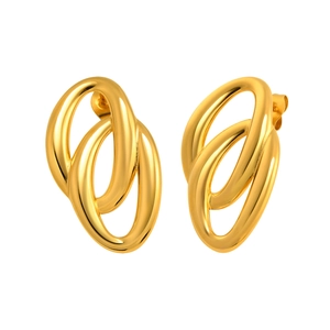 Polished gold stainless steel double oval loop earrings for women in a modern minimalist style