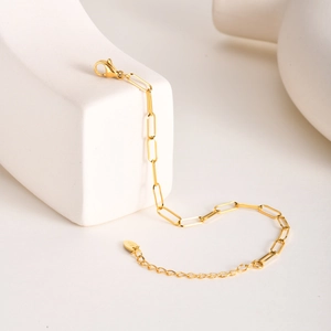 Minimalist Stainless Steel Paperclip Link Chain Bracelet For Women Gold IP Plated Adjustable Bracelet Fashion Jewelry Gift
