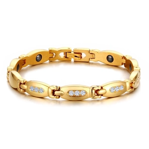Women Titanium Steel Magnetic Bracelet Individual Gold Plated Rhinestone Hematite Inlaid Health Fashion Jewelry Bracelet
