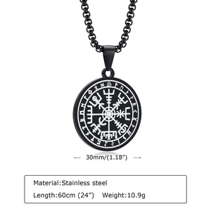 Collier boussole viking pour homme en acier inoxydable avec finition noire