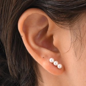 Elegant Copper White Gold Plated Triple Artificial Pearl Stud Earrings For Women Three Faux Artificial Pearl Row Earrings Wedding Party Jewelry