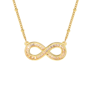 Infinity gold necklace with cubic zirconia pendant and bead chain for women
