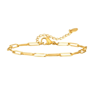 Gold paperclip chain bracelet for women with lobster clasp and K18 hallmark tag