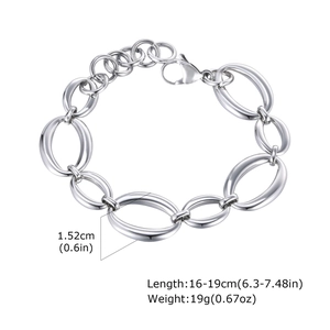 Bracelet à maillons en acier poli avec fermoir mousqueton et chaîne de réglage