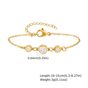 Gold stainless steel chain bracelet with white cubic zirconia accents and adjustable clasp
