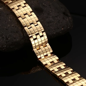 Polished gold stainless steel link bracelet for men with rectangular chain segments