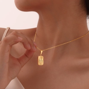 Elegant gold-plated stainless steel necklace with square M letter pendant for women