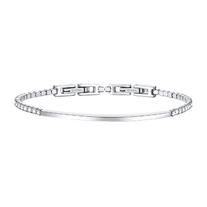 Bracelet en acier inoxydable poli avec barre courbée et chaîne en cristaux de zircone