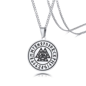 Pendentif Valknut viking en acier inoxydable avec cercle de runes Futhark et chaîne