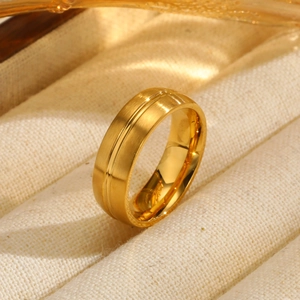 Bague Rainurée Minimaliste en Acier Inoxydable Plaquée Or Brossé Mat pour Femmes Bijoux de Mode Cadeau
