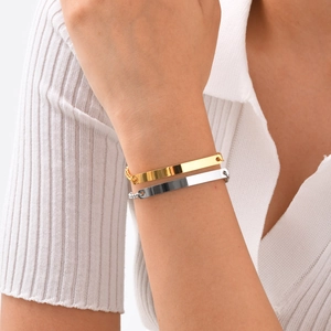 Minimalist gold and silver polished curved bar pearl chain bracelets for women