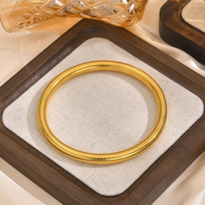 Minimalist 14K Gold Plated Stainless Steel Textured Tubogas Bangle Bracelet For Women Fashion Western Jewelry Gift