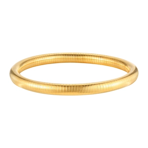 Polished 14K gold-plated stainless steel Tubogas bracelet with ribbed texture