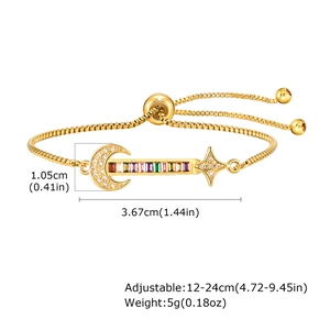 Détails du bracelet doré ajustable avec gemmes colorées et dimensions précises