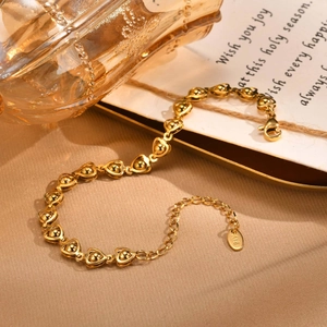 Fashion Stainless Steel Heart Link Bracelet For Women Gold Plated Hollow Heart Round Bead Handmade Chain Jewelry Gift