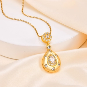 Collier Pendentif Goutte d'Eau en Zirconia Cuivre Acier Inoxydable Plaqué Or Chaîne de Clavicule Gravure Étoile Femme