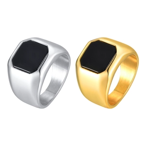 Bague chevalière géométrique en acier inoxydable avec agate noire octogonale pour hommes
