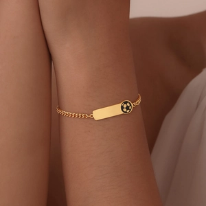 Gold stainless steel soccer bracelet for kids with curb chain and enamel football charm