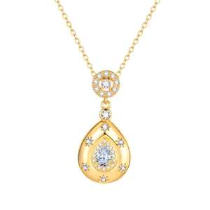Collier doré avec pendentif goutte en zircon étincelant et détails sertis d'étoiles