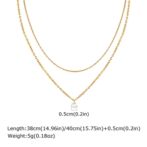 Detail of gold double-layer chain necklace showing 0.5cm zircon pendant and dimensions