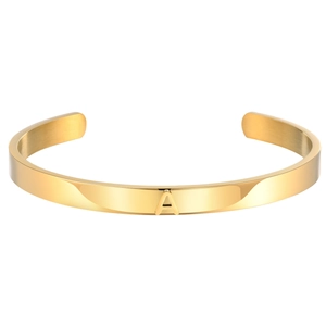Bracelet jonc ouvert en acier inoxydable doré poli avec lettre majuscule A centrale