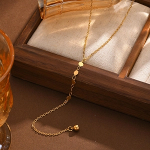 Collana a Y in acciaio inossidabile dorato con piccoli dischi tondi e ciondolo