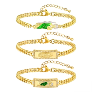 Golden religious Cuban bracelets with San Judas and Virgin Mary pendants in white background