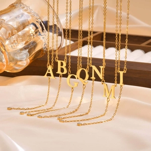Fashion Gold Plated Stainless Steel Initial Alphabet Letter Pendant Necklace Rhinestone Tassel Y Necklace For Women