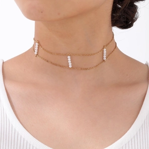Double Layer Gold Stainless Steel Choker Necklace Women White Artificial Pearl Bead Pendant Chain Fashion Jewelry