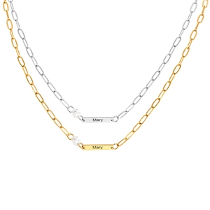 Women's gold and silver personalized nameplate necklaces with clear crystal accents