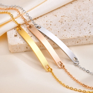 Minimalist stainless steel bar bracelet set in gold, rose gold and silver finishes