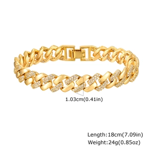 Detail view of 1.03cm wide gold-plated Cuban chain bracelet with sparkling cubic zirconia